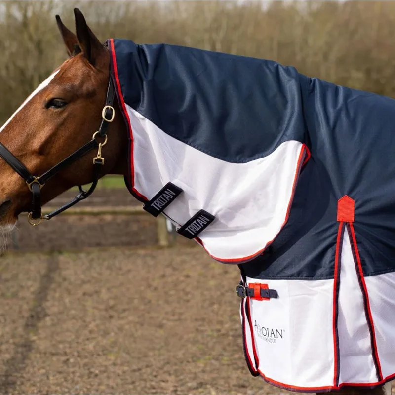 Gallop Trojan Fly Turnout Combo Rug in White/Navy-1